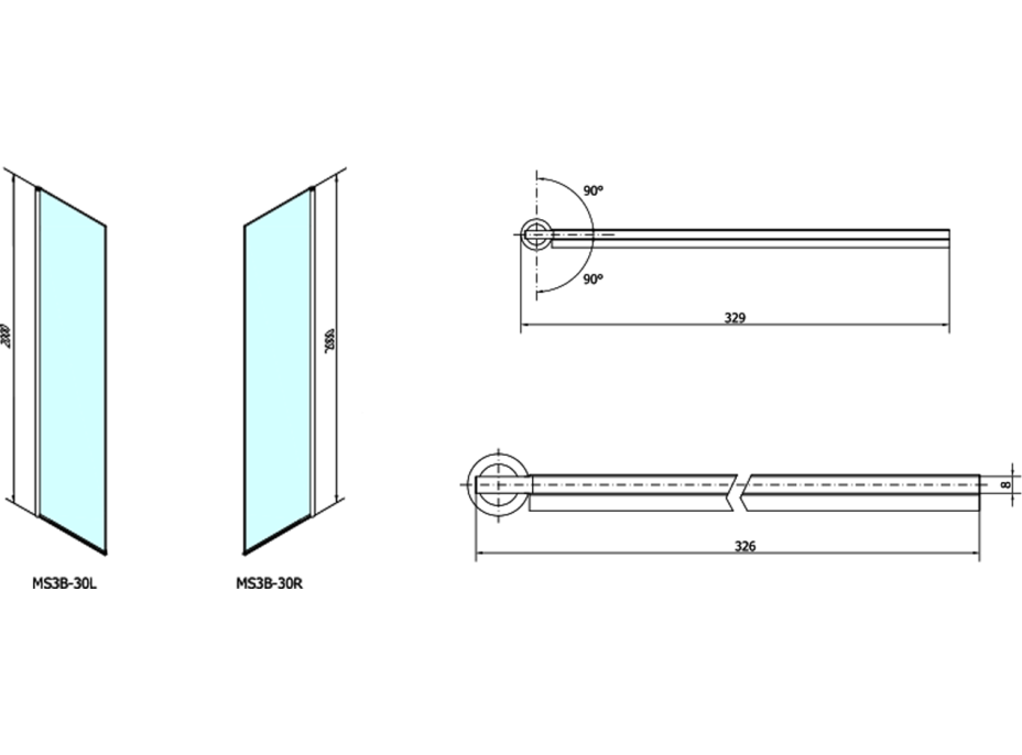 Polysan MODULAR SHOWER otočný panel na inštaláciu na stenu modulu MS3, 300 mm MS3B-30