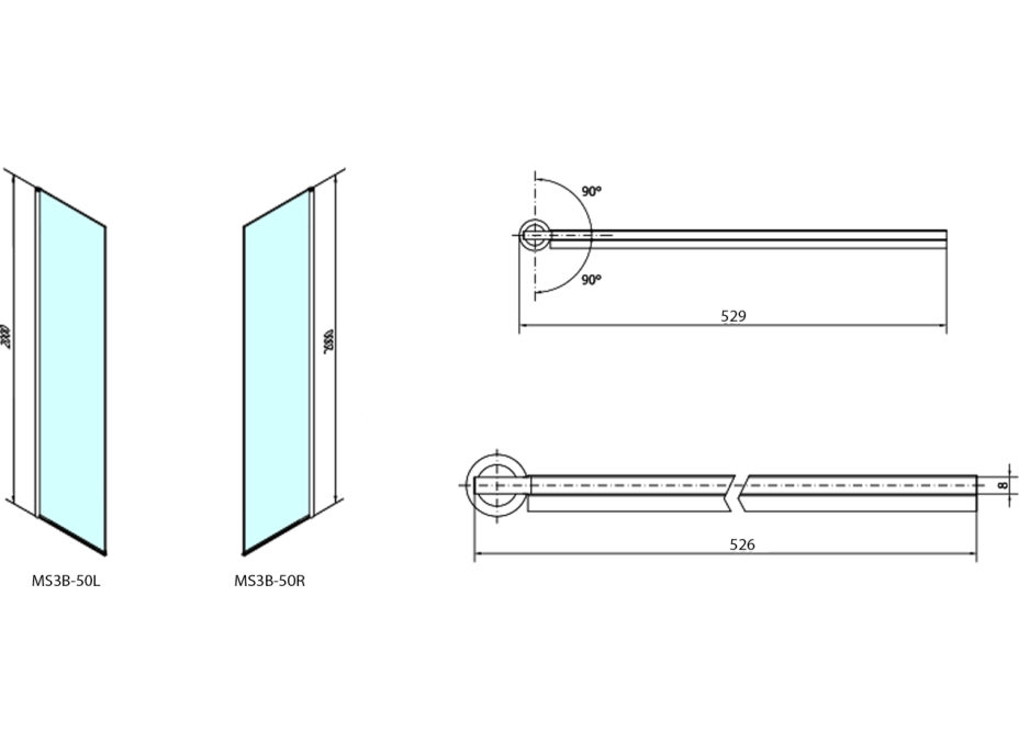 Polysan MODULAR SHOWER otočný panel na inštaláciu na stenu modulu MS3, 500 mm MS3B-50