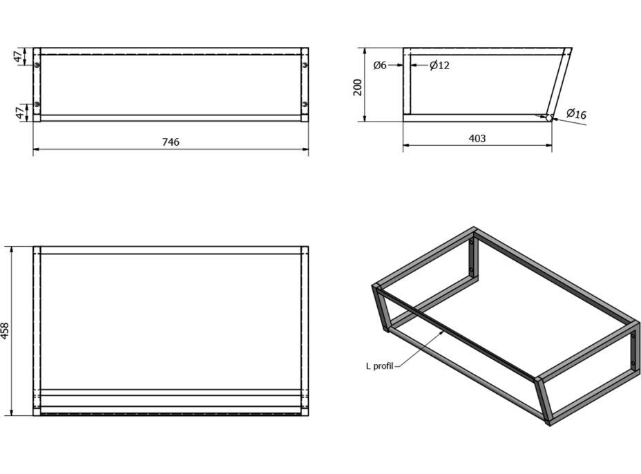 Sapho SKA konzola pod umývadlo 750x200x460mm, čierna mat SKA202