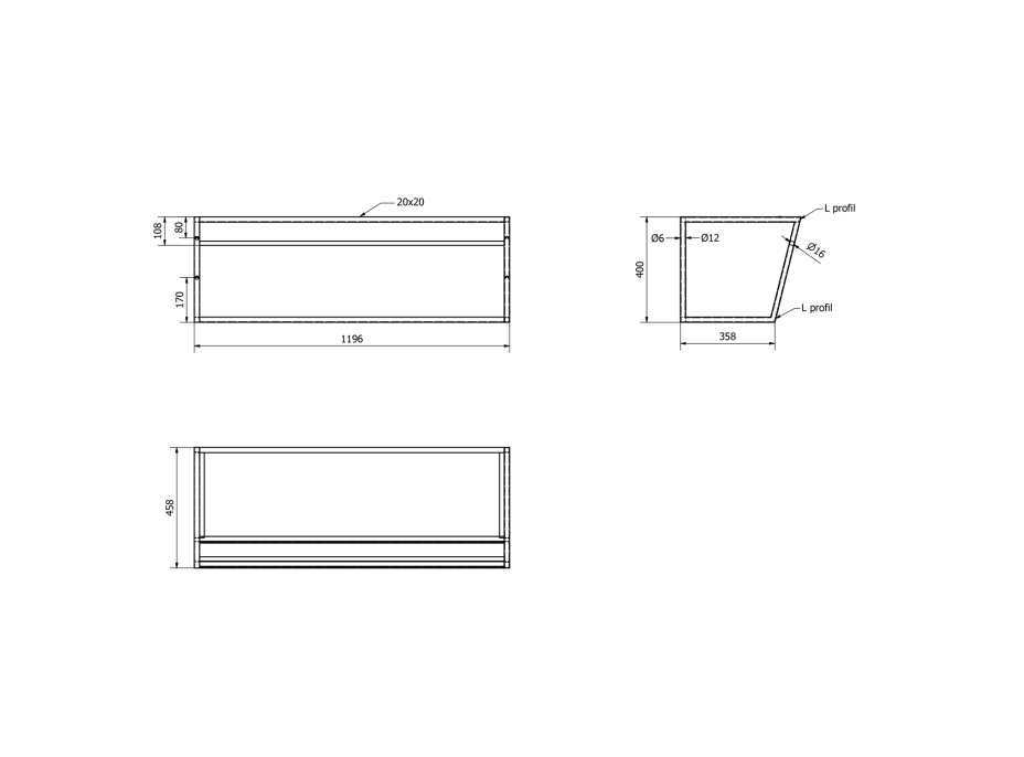 Sapho SKA konzola s policou 1200x400x460mm, čierna mat SKA104