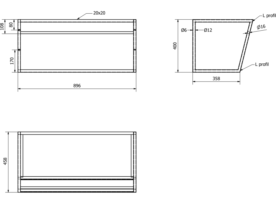 Sapho SKA konzola s policou 900x400x460mm, čierna mat SKA103