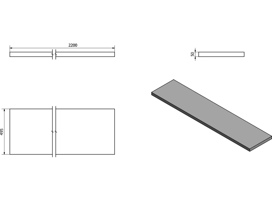 Sapho AVICE doska 220x50cm, cement AV227