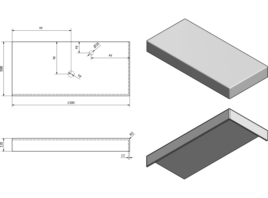 Sapho TAILOR rockstone doska 130x50 cm, prevedenie goliera R TR130R