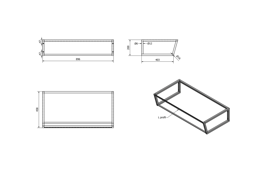 Sapho SKA konzola pod umývadlo/dosku 900x200x460mm, čierna mat SKA203