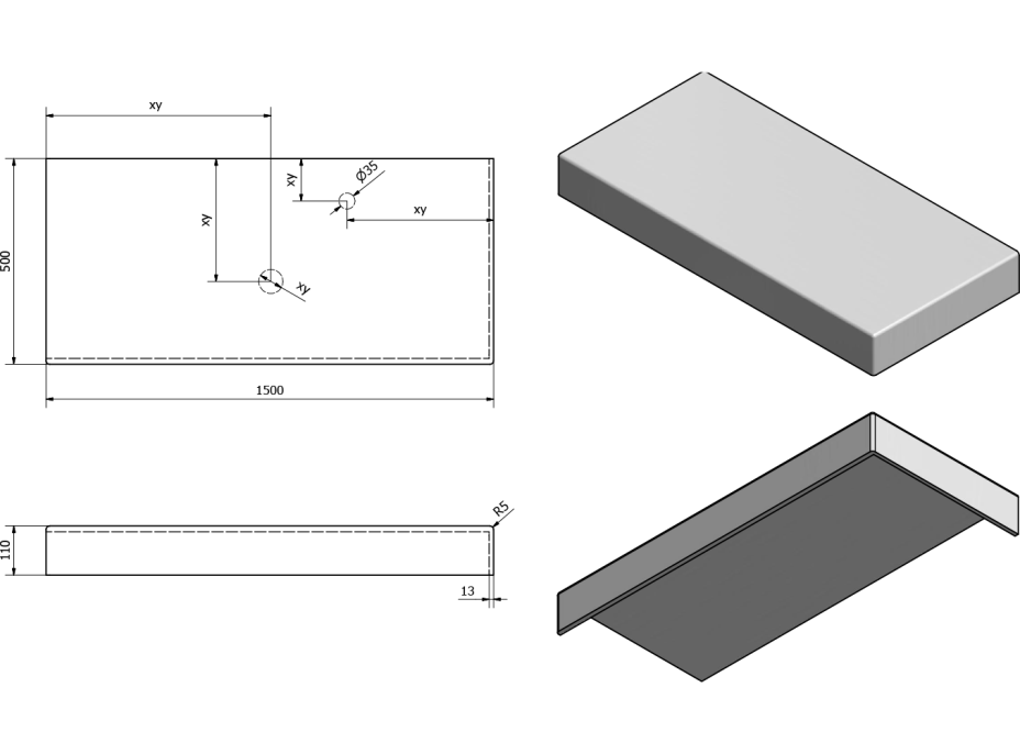 Sapho TAILOR rockstone doska 150x50 cm, prevedenie goliera R TR150R