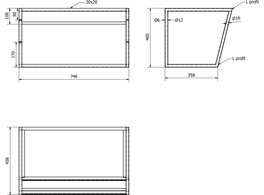 Sapho SKA konzola s policou 750x400x460mm, čierna mat SKA102