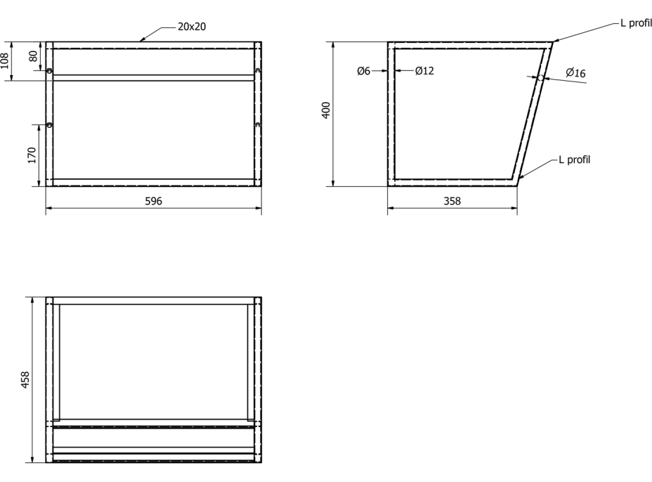 Sapho SKA konzola s policou 600x400x460mm, čierna mat SKA101