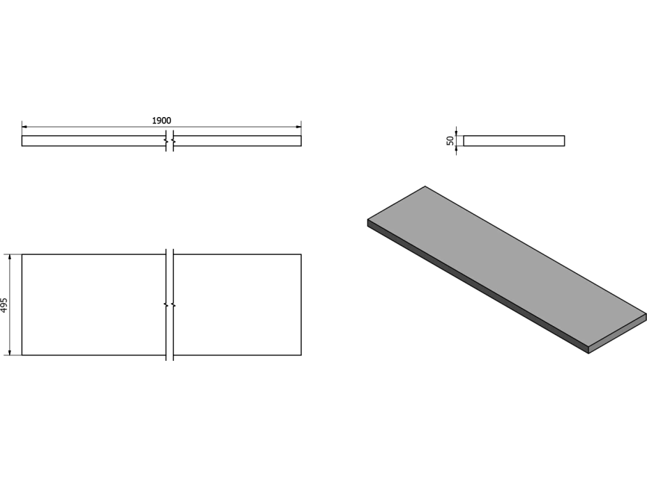 Sapho AVICE doska 190x50cm, dub starobiely AV195