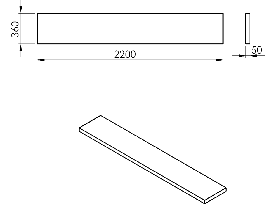 Sapho AVICE doska 220x36cm, cement AV2267