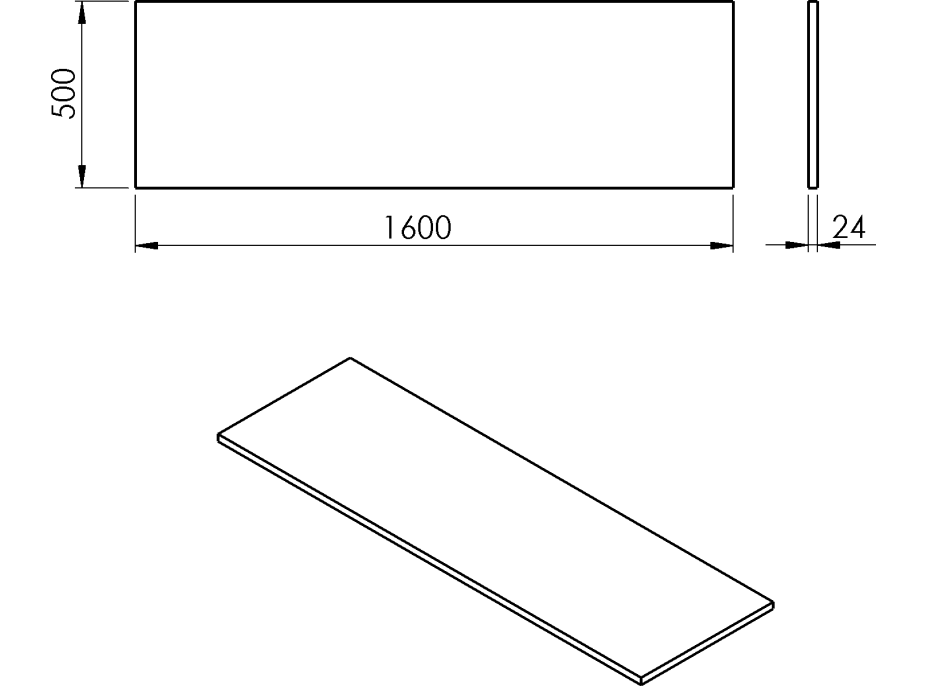 Sapho PLATO doska Rockstone 1600x24x500mm, biela mat PL160-0101