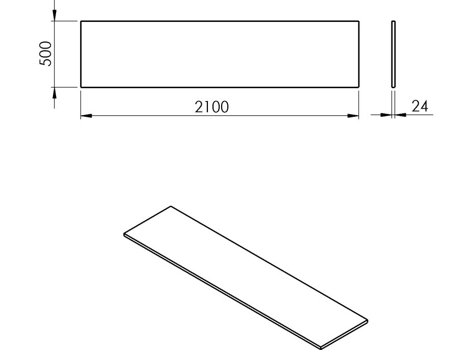 Sapho PLATO doska Rockstone 2100x24x500mm, biela mat PL210-0101