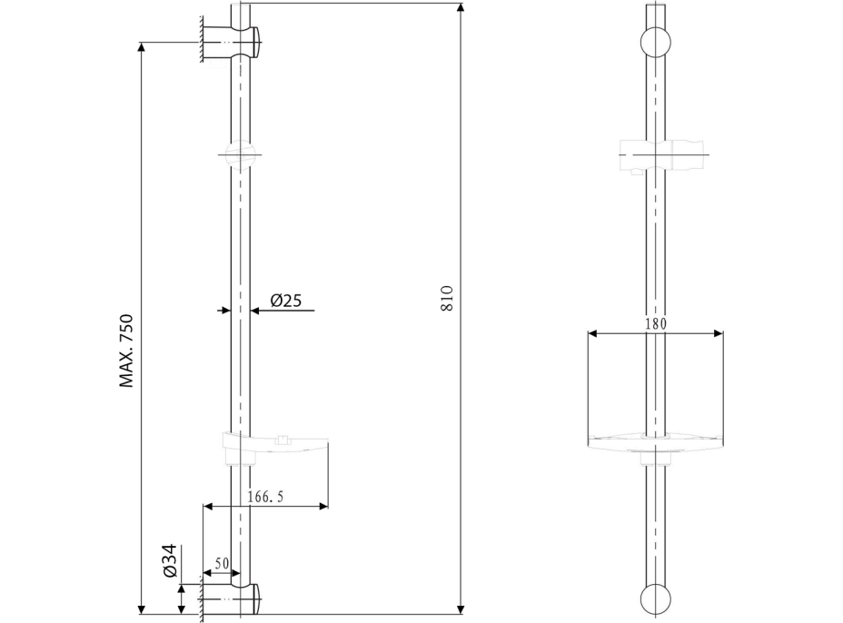 Sapho Sprchová tyč s mydlenkou, posuvný držiak, 810mm, chróm 1206-06