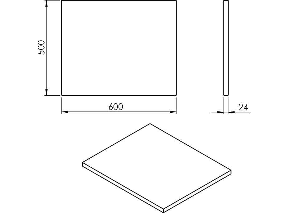 Sapho PLATO doska Rockstone 600x24x500mm, biela mat PL060-0101