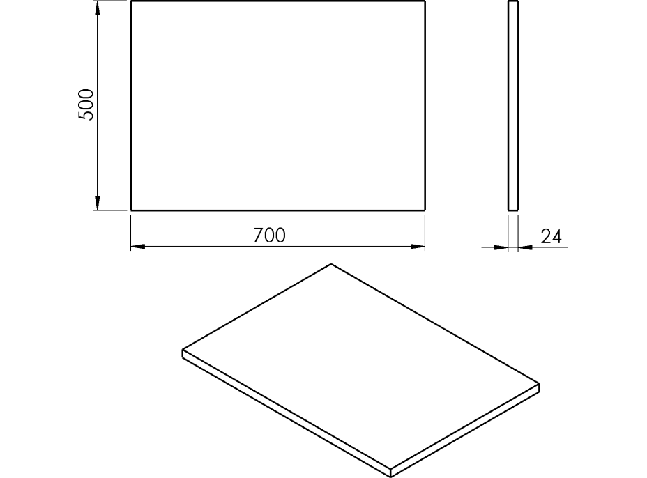 Sapho PLATO doska Rockstone 700x24x500mm, biela mat PL070-0101