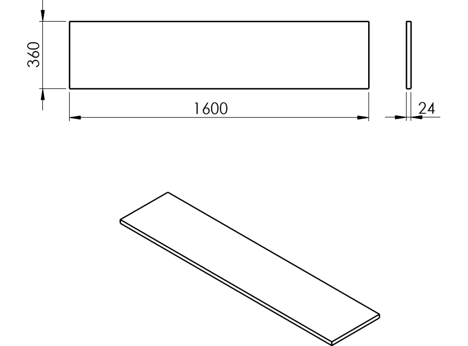 Sapho PLATO doska Rockstone 1600x24x360mm, biela mat PL166-0101