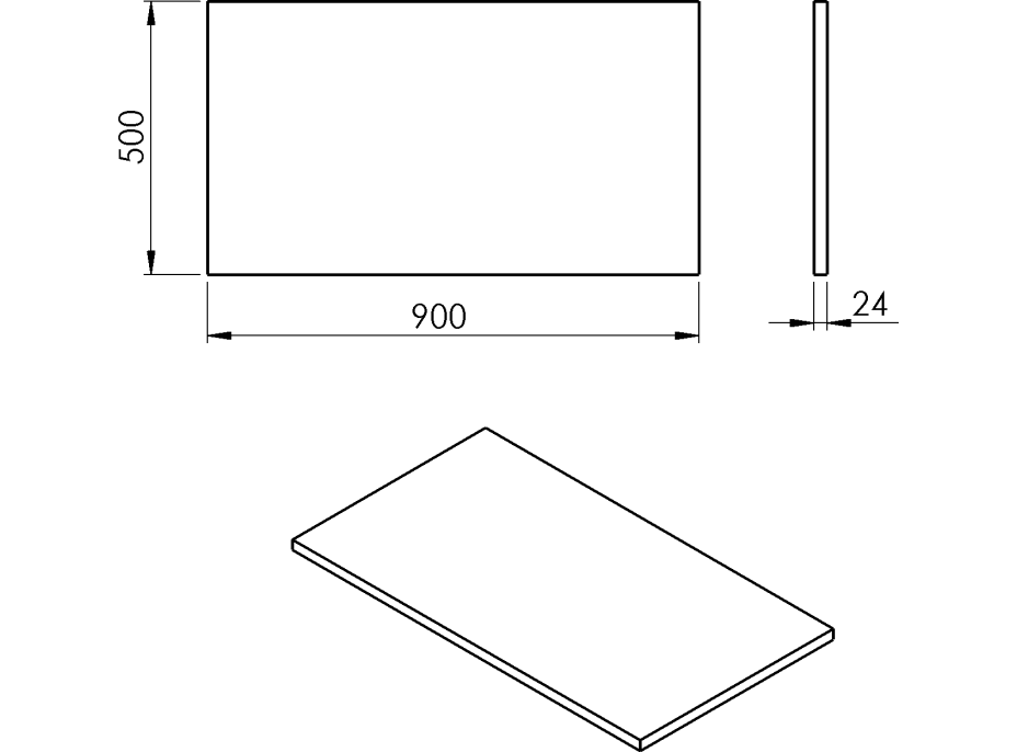 Sapho PLATO doska Rockstone 900x24x500mm, biela mat PL090-0101