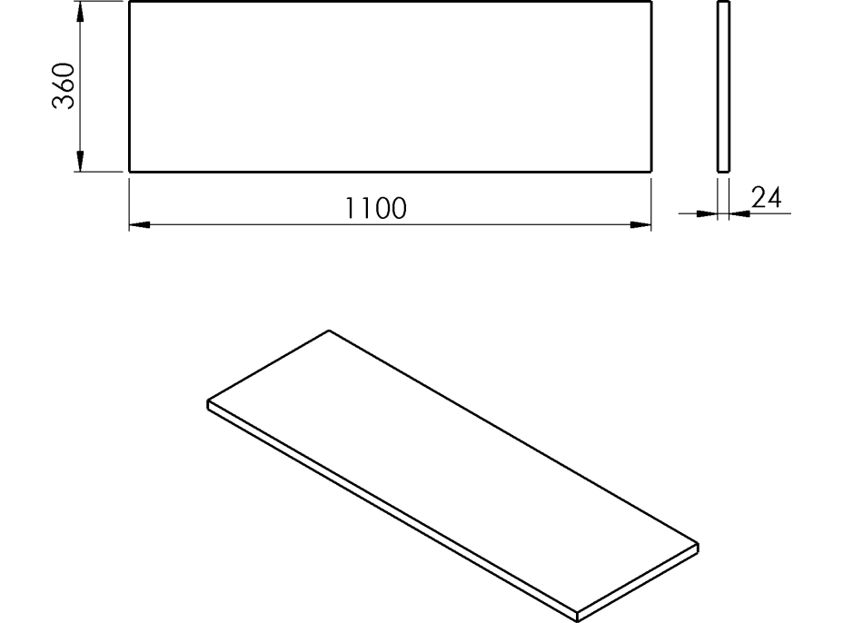 Sapho PLATO doska Rockstone 1100x24x360mm, biela mat PL116-0101