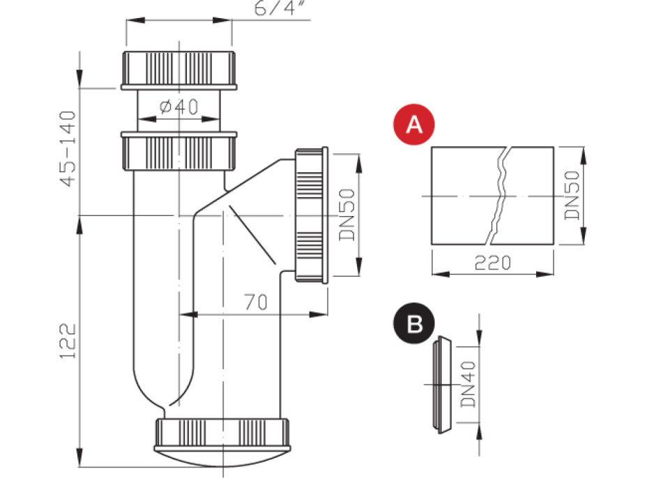 Bruckner Drezový sifón 6/4", DN50, biela 155.115.0