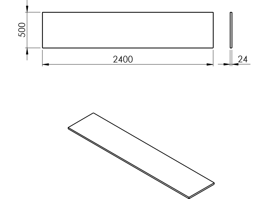 Sapho PLATO doska Rockstone 2400x24x500mm, biela mat PL240-0101