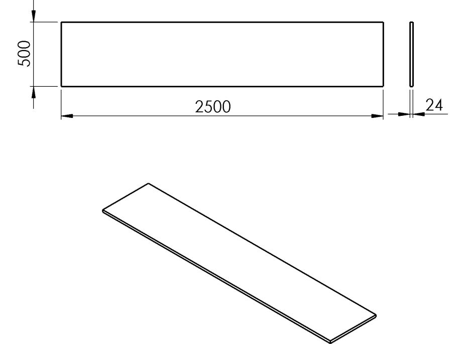 Sapho PLATO doska Rockstone 2500x24x500mm, biela mat PL250-0101