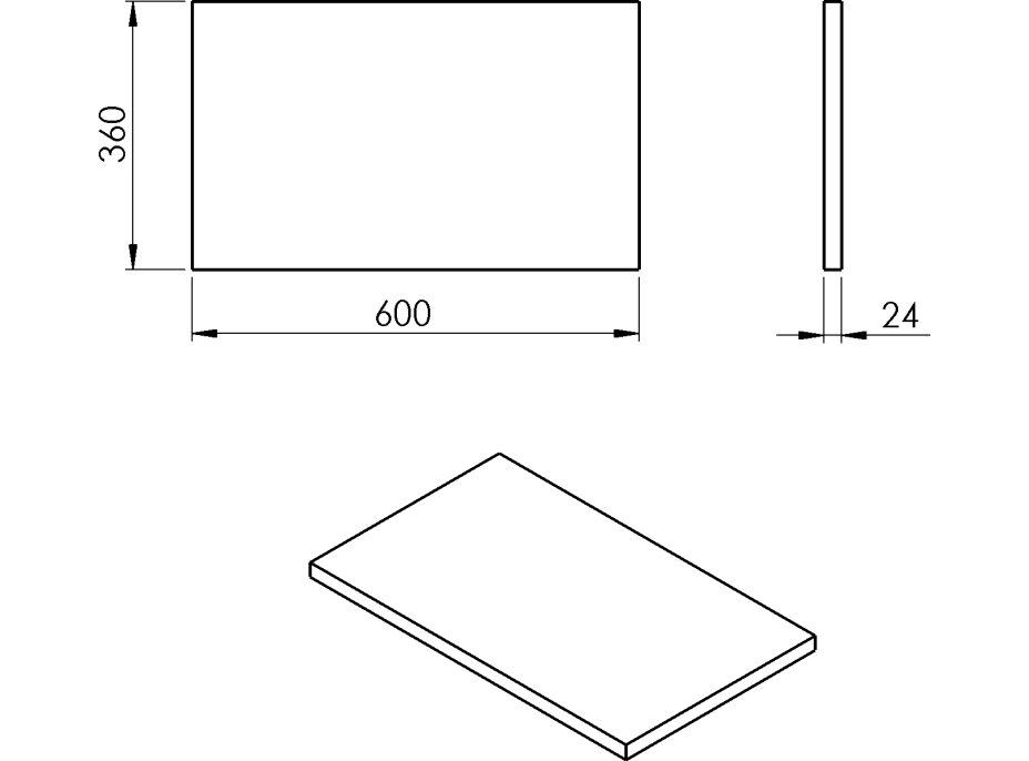 Sapho PLATO doska Rockstone 600x24x360mm, biela mat PL066-0101