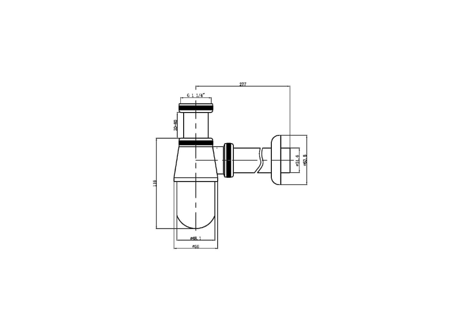 Aqualine Umývadlový sifón 5/4", odpad 32mm, nízky, chróm CV1006