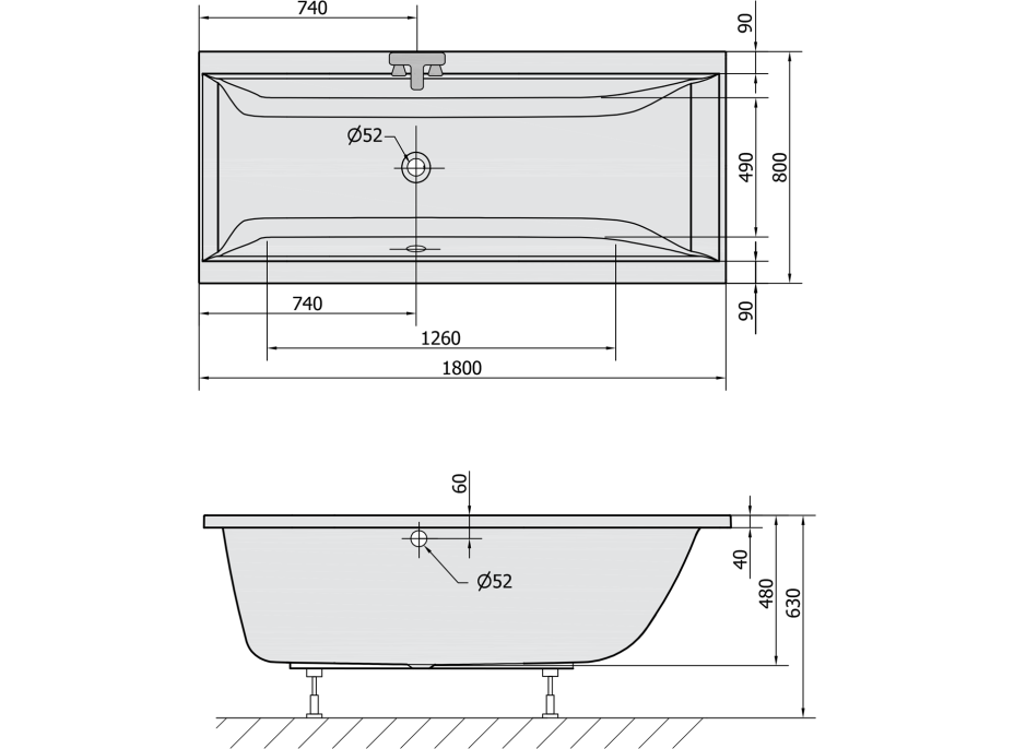 Polysan CLEO obdĺžniková vaňa 180x80x48cm, biela mat 95611.11