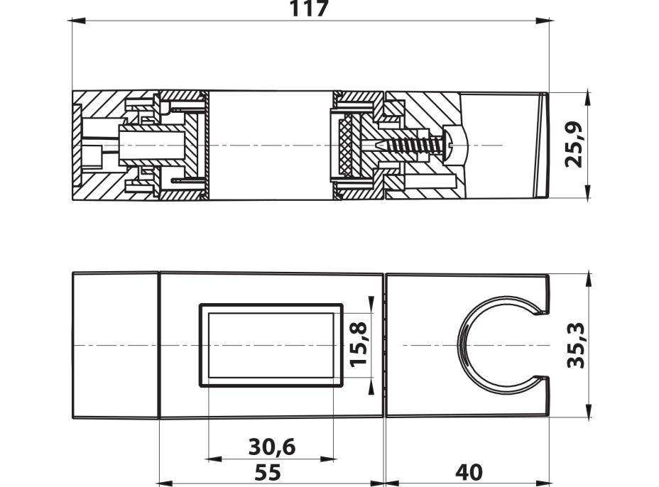 Sapho Držiak pre sprchovú tyč 30x15mm, ABS/čierna mat NDSC615