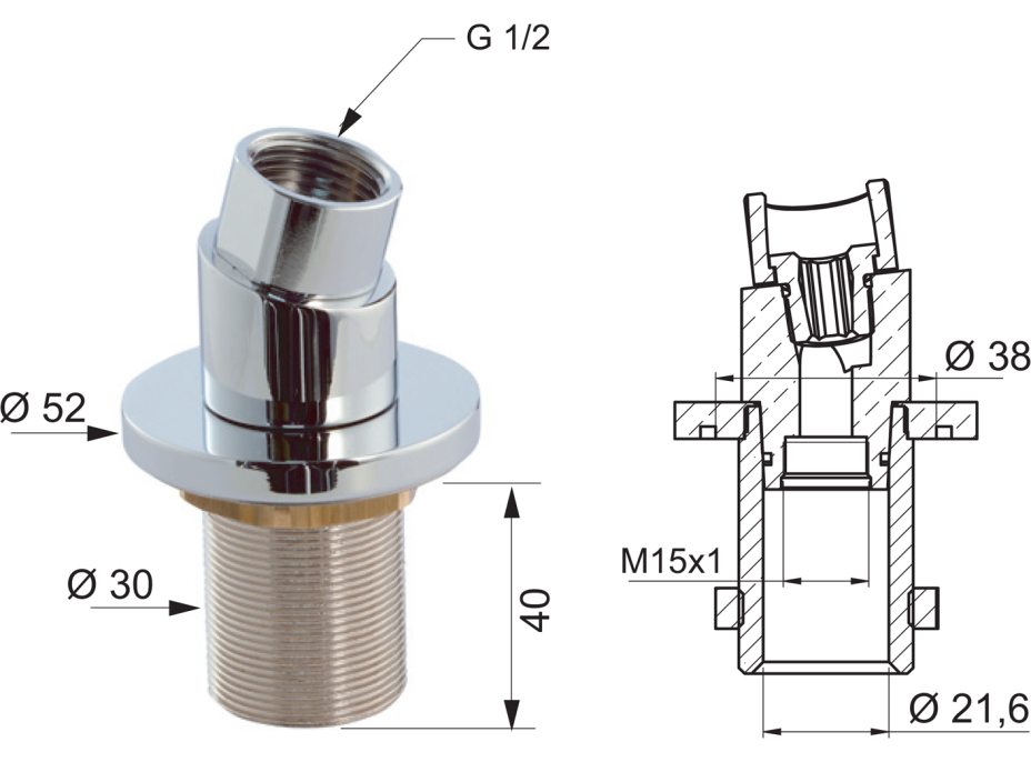 Sapho Sprchová priechodka na vaňu s medzikusom F1/2"-M15x1, chróm 1205-41