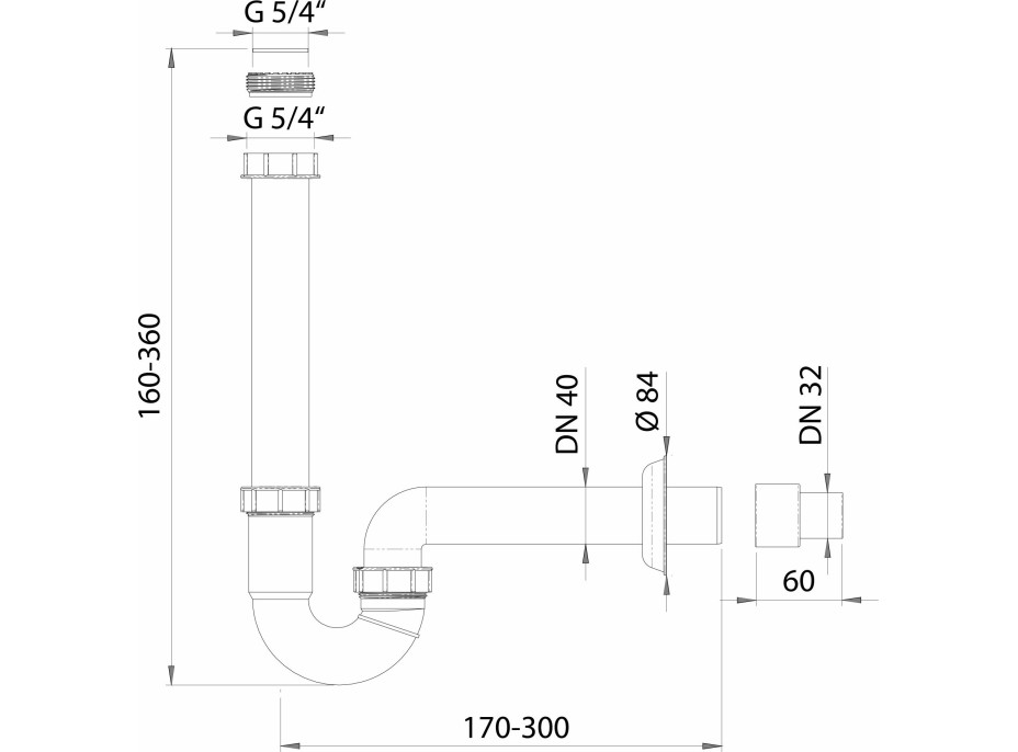 Bruckner Umývadlový U sifón 5/4", DN40, biela 151.106.0