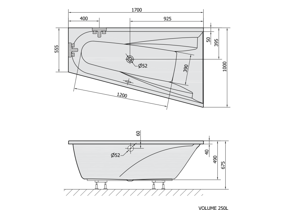 Polysan CHIQUITA R asymetrická vaňa 170x100x45cm, biela 92619