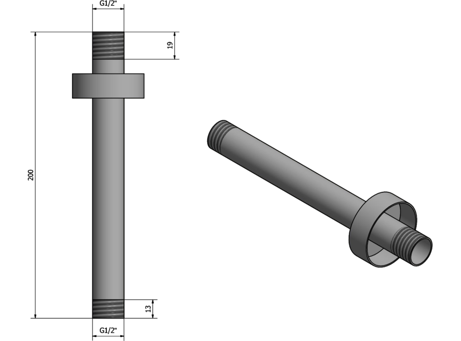 Sapho Sprchové stropné ramienko, okrúhle, 200mm, čierna mat 1205-05B