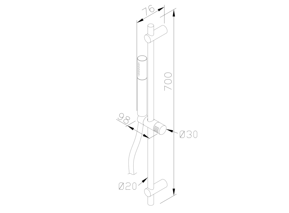 Sapho MINIMAL sprchová tyč, posuvný držiak, 700mm, nerez MI001