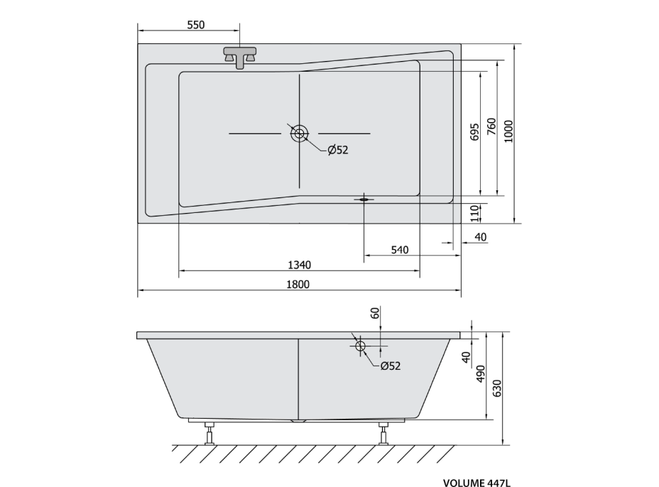 Polysan QUEST obdĺžniková vaňa 180x100x49cm, biela mat 78511.11