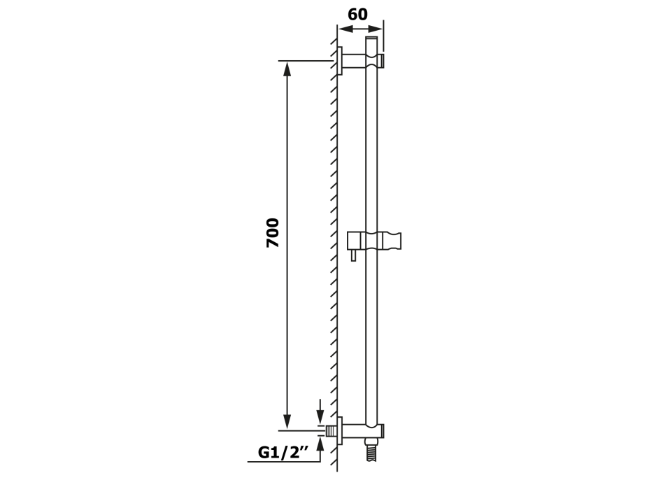 Sapho Sprchová tyč s vývodom vody, posuvný držiak, 720mm, chróm 1202-08