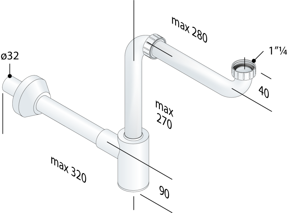 Bruckner CRONO umývadlový sifón šetriaci miesto, 5/4", odpad 32mm, biela 151.124.0