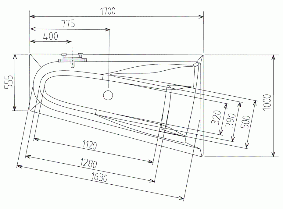 Polysan CHIQUITA R asymetrická vaňa 170x100x45cm, biela 92619