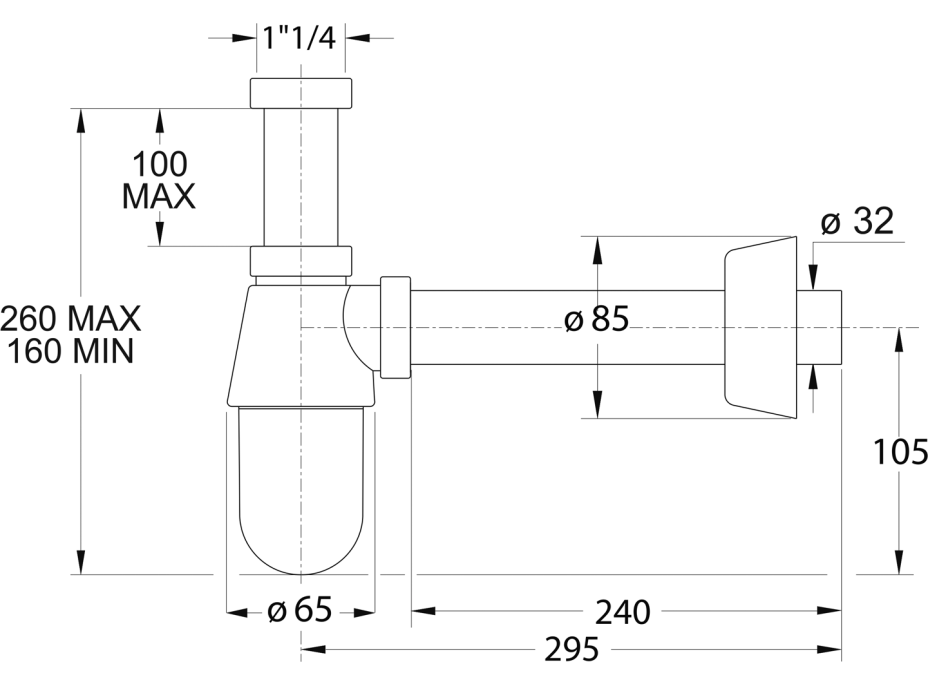 Bonomini THERMOTRAP umývadlový sifón, 5/4", odpad 32 mm, ABS/chróm 0570EC25K7