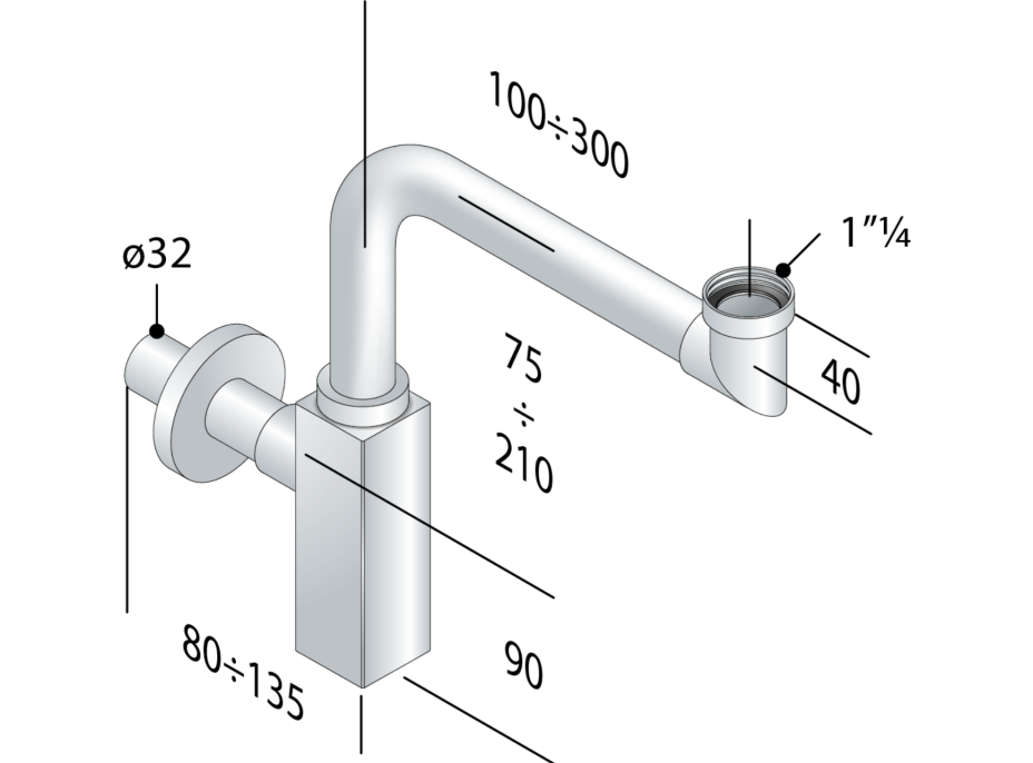 Omp Tea QUASAR umývadlový sifón šetriaci miesto, 5/4" odpad 32mm, chróm 811.215.5.K