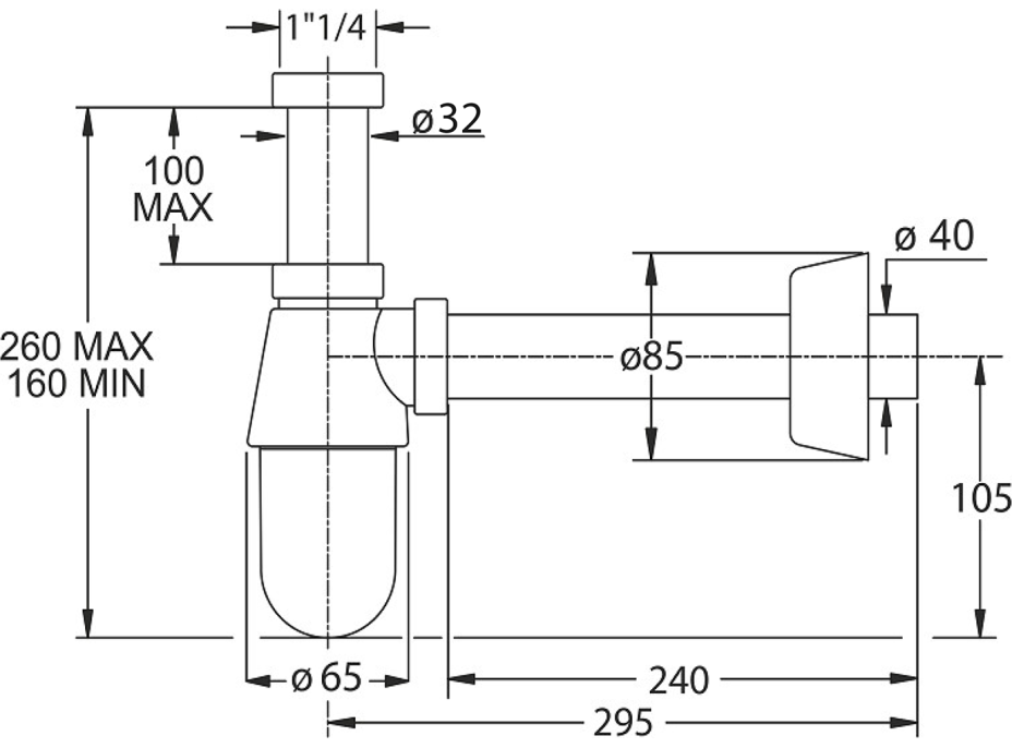 Bonomini THERMOTRAP umývadlový sifón, 5/4", odpad 40 mm, ABS/chróm 0570EC23K7