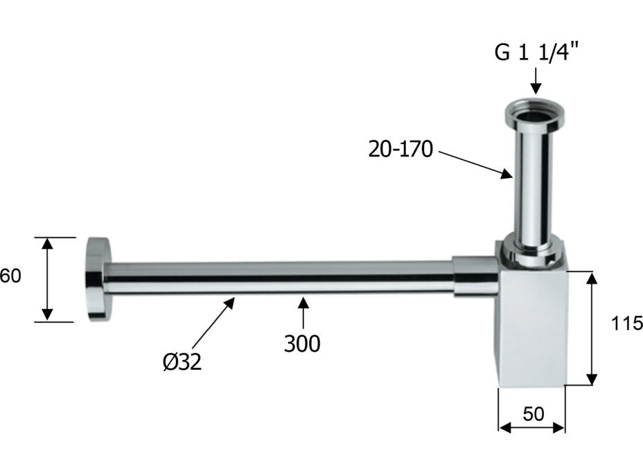 Sapho Umývadlový sifón 5/4", odpad 32mm, hranatý, zlato mat SI419