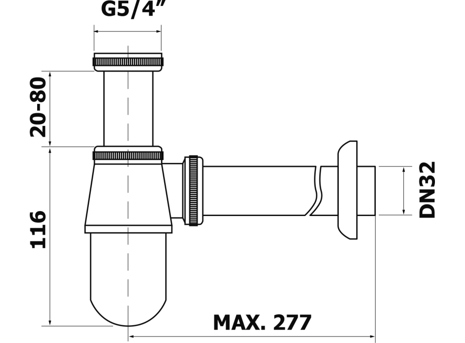 Bruckner Umývadlový sifón 5/4", DN32mm nízky, chróm 151.211.1