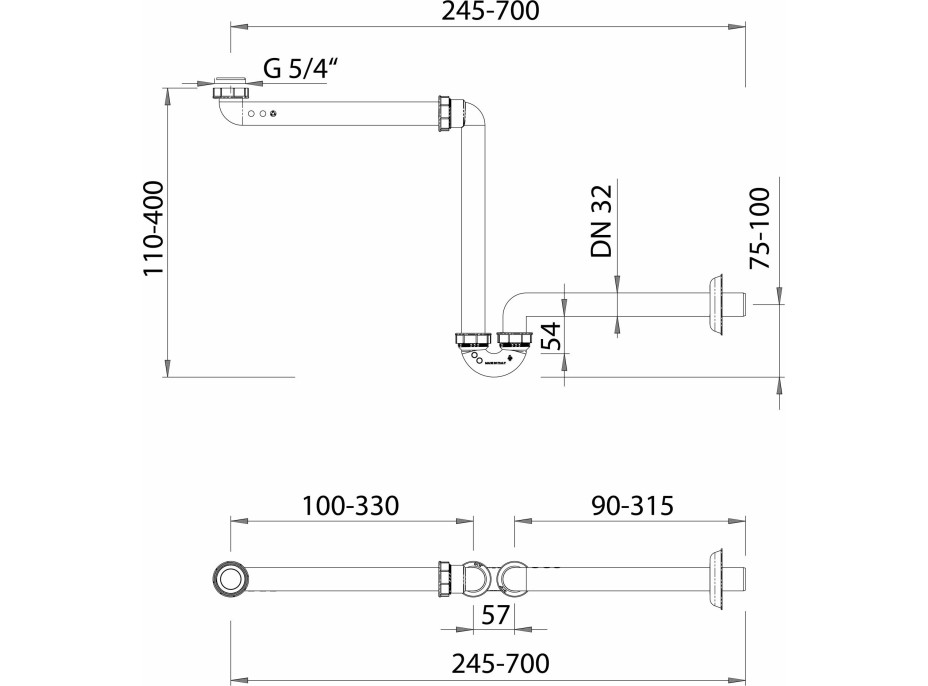 Bruckner Umývadlový sifón šetriaci miesto 5/4", DN32, biela 151.127.0