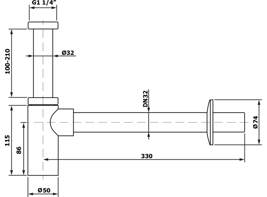 Bruckner Umývadlový sifón 5/4", DN32mm okrúhly, chróm 151.209.1