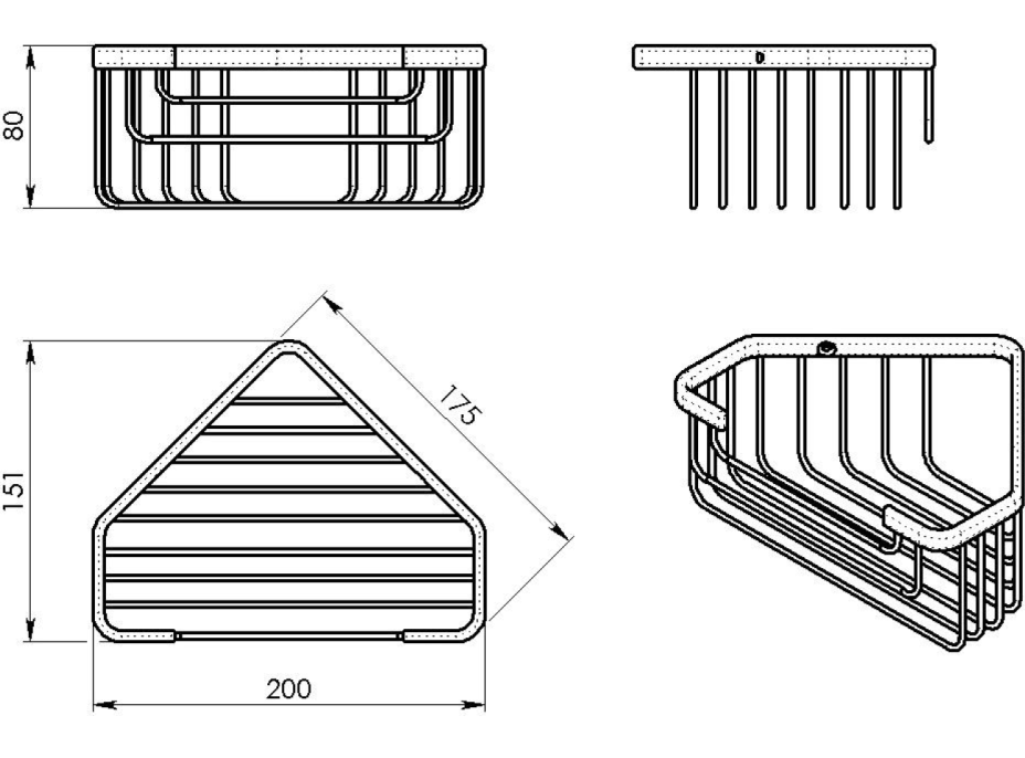 Gedy SMART rohová polica do sprchy, 200x80x151mm, bronz 2483-44