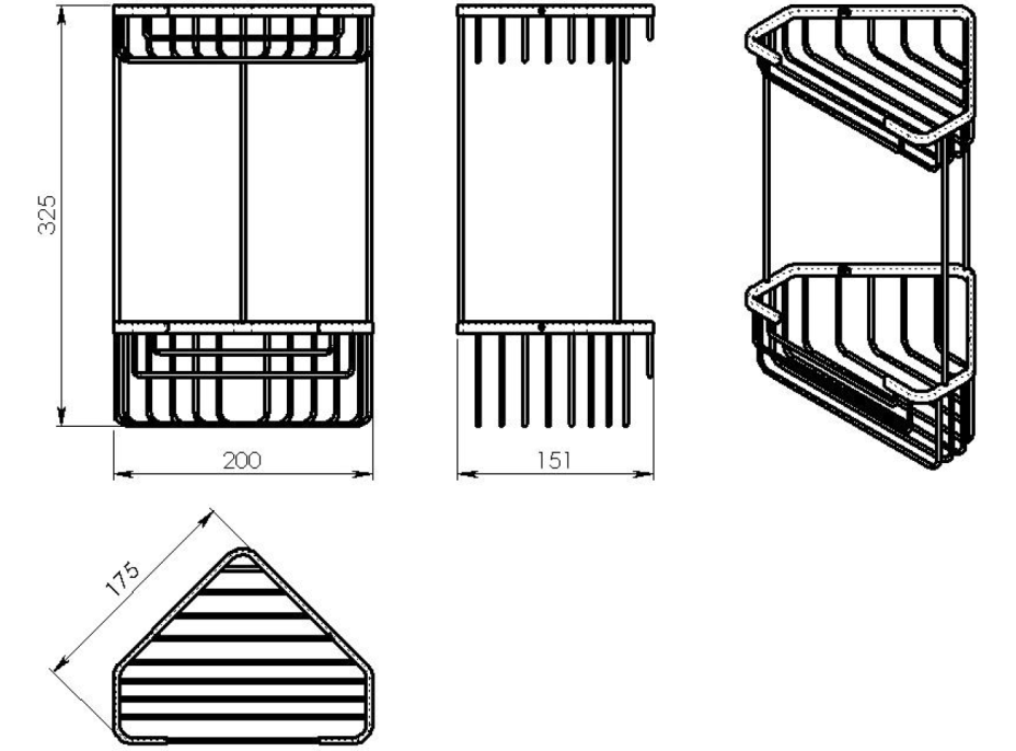 Gedy SMART dvojposchodová rohová polica 200x325x151mm, chróm 2482