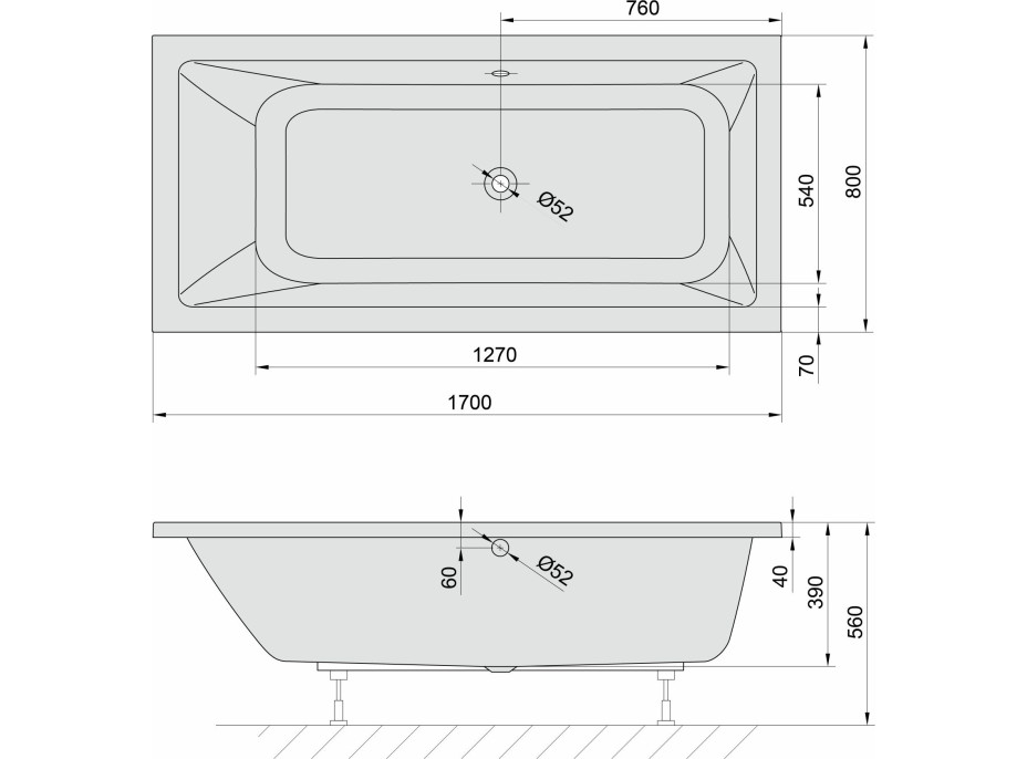 Polysan MIMOA obdĺžniková vaňa 170x80x39cm, biela 71713