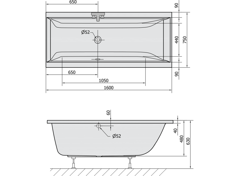 Polysan CLEO obdĺžniková vaňa 160x75x48cm, biela mat 93611.11