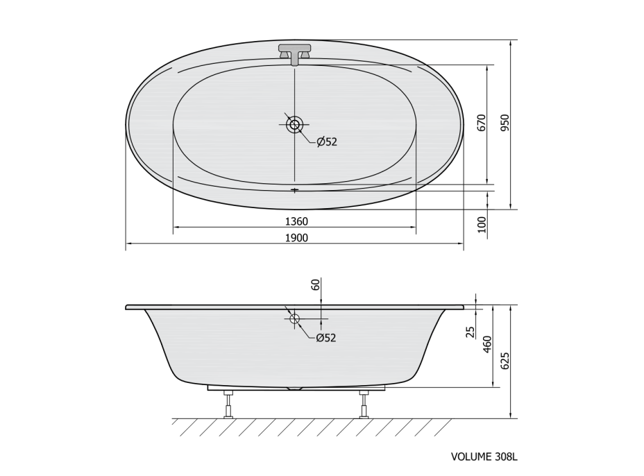 Polysan STADIUM oválna vaňa 190x95x46cm, biela 82111