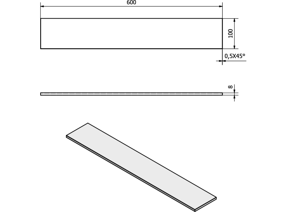 Sapho Police 600x100x8mm, mliečne sklo 22482